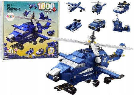 Lean Toys Helikopter Śmigłowiec Policyjny Klocki Konstrukcyjne 6W1 Niebieski 1000El.