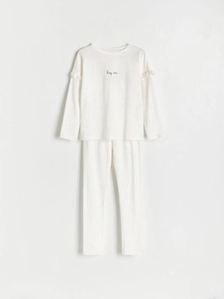 Reserved - Dwuczęściowa piżama z nadrukiem - złamana biel