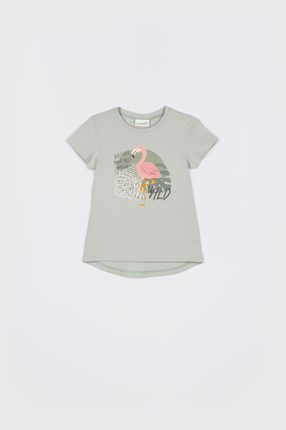 T-shirt z krótkim rękawem zielony z nadrukiem flaminga