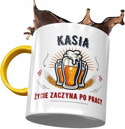 Polidraw Kubek Żółty Dla Kasi Koleżanki Żony Z Nadrukiem Ze Zdjęciem