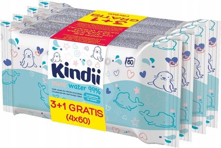 Cleanic Kindii Pure Water 99% Nawilżane Chusteczki Dla Dzieci I Niemowląt 4X60Szt.