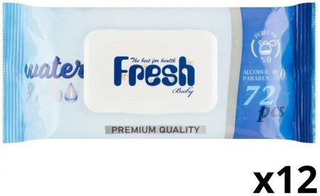 Aksan Kozmetik Fresh Baby Chusteczki Nawilżane Z Klipsem 99% Wody 12X72Szt. Niebieskie 12-Pack
