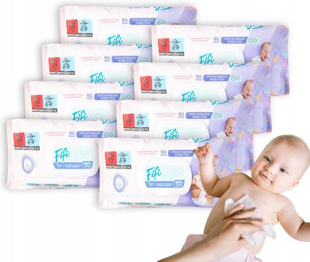 Opharm Baby Fifi Wipes Chusteczki Nawilżane Dla Dzieci 98% Pure Water Aqua 8X80Szt.