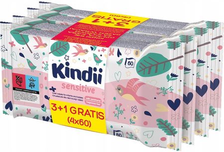 Cleanic Kindii Sensitive Nawilżane Chusteczki Dla Dzieci I Niemowląt 4X60Szt.