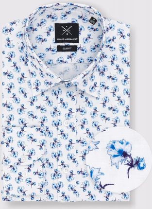 Biała koszula męska w niebieskie kwiaty Pako Lorente 3XL