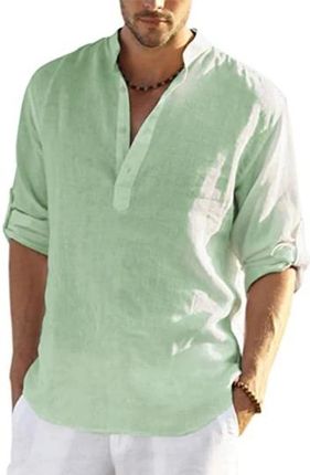 Koszula męska z lnu i bawełny z długim rękawem XL luźna góra casual