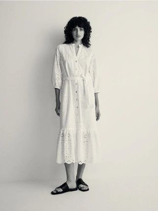 Reserved - Ażurowa sukienka maxi - biały