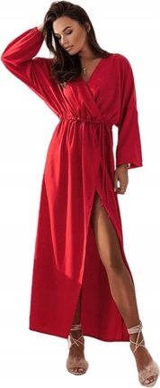 Zmysłowa sukienka maxi z rozcięciem czerwony