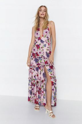 Warehouse Maxi Sukienka Odkryte Plecy Głęboki Dekolt Kwiaty Wzór TZ0 NI1__M