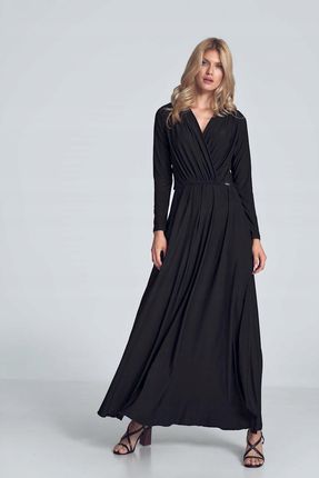 Zwiewna sukienka maxi z długim rękawem Czarny, X