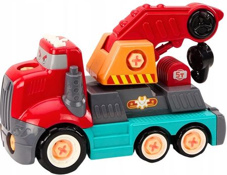Leantoys Ciężarówka Z Hakiem Kreskówkowa Do Rozkręcania Diy Czerwony Dźwig - zdjęcie 3