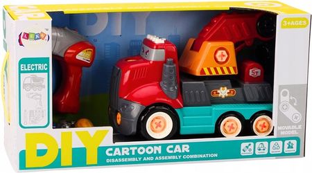 Leantoys Ciężarówka Z Hakiem Kreskówkowa Do Rozkręcania Diy Czerwony Dźwig - zdjęcie 4