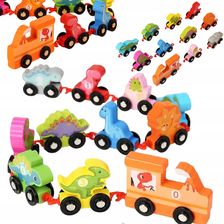 Zdjęcie Pronice Pociąg Drewniany Lokomotywa Wagoniki Kolorowe Dinozaury Na Kółkach Haczyki - Dobre Miasto