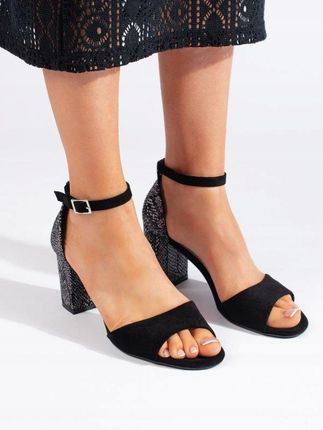 Eleganckie zamszowe czarne sandały damskie 40