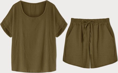 Komplet letni bluzka i krótkie spodenki khaki (763ART)