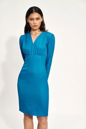 Dopasowana Niebieska Sukienka z Długim Rękawem  - S211 XL (42) niebieski