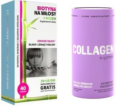 Zestaw NOBLE HEALTH Collagen Kolagen w żelkach dla dorosłych, 300g + Biotyna na włosy + Krzem, 40 tabletek 
