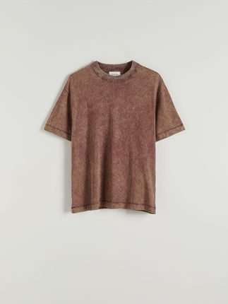 Reserved - T-shirt boxy z efektem sprania - brązowy