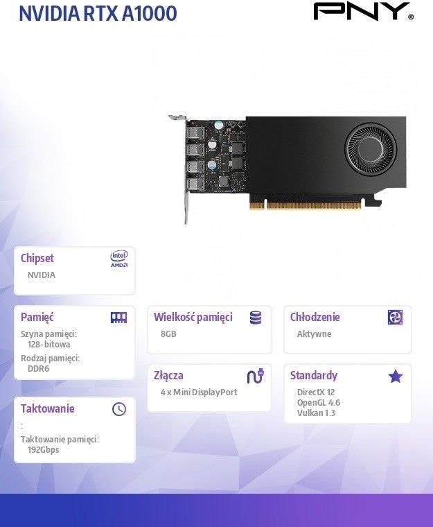 Pny NVIDIA A1000 8GB GDDR6 128-bit (VCNRTXA1000PB) - Karta