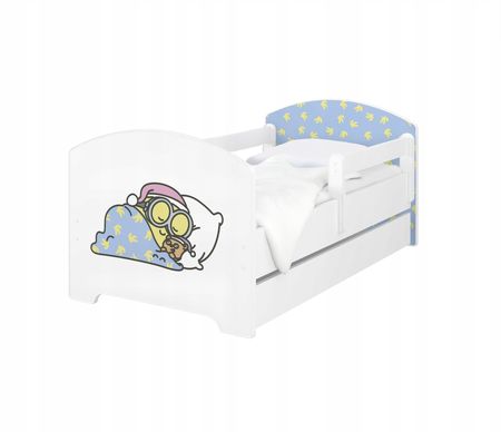 Baby Boo Łóżko Białe/Niebieski Dziecięce Oskar 160X80 Materac Szuflada Minionki