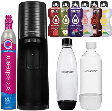 Saturator SodaStream Terra Black jedna butelka + Butelka Sodastream Pet Biała 1 litr (dek) + Bolero