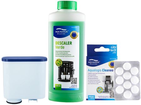 Aqualogis Zestaw Do Ekspresu Philips Saeco Filtr Al-Clean Odkamieniacz Verde 500ml Tabletki Czyszczące Cleaneo 10szt.