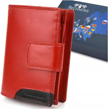 Beltimore Damski skórzany portfel duży pionowy RFiD czerwony BELTIMORE 039