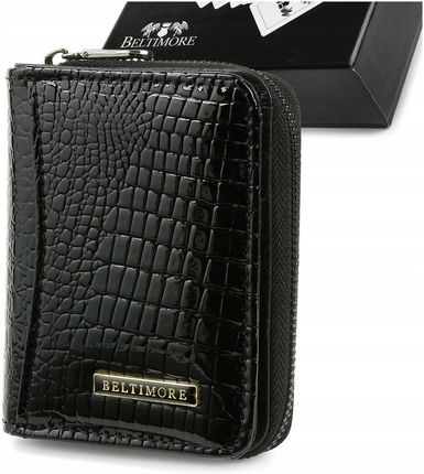 Czarny mały portfel damski skórzany lakierowany Beltimore A05 czarny