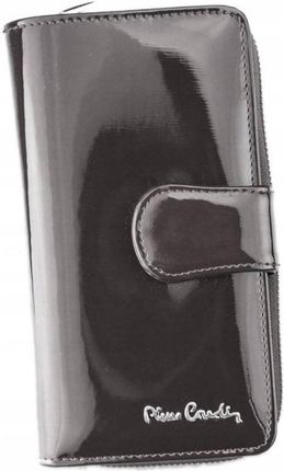 Pionowy, lakierowany portfel damski z opaską na zatrzask Pierre Cardin