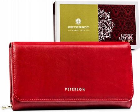 Duży, skórzany portfel damski na zatrzask i zamek Peterson