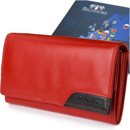 Damski skórzany portfel duży na bigiel poziomy retro RFiD czerwony BELTIMORE 043 czerwony