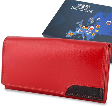 Damski skórzany portfel duży poziomy retro RFiD czerwony BELTIMORE 040 czerwony