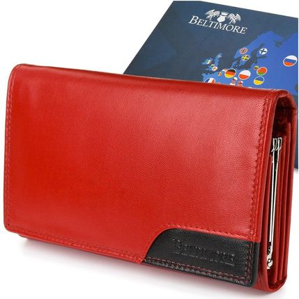 Damski skórzany portfel duży poziomy z biglem RFiD czerwony BELTIMORE 038 czerwony