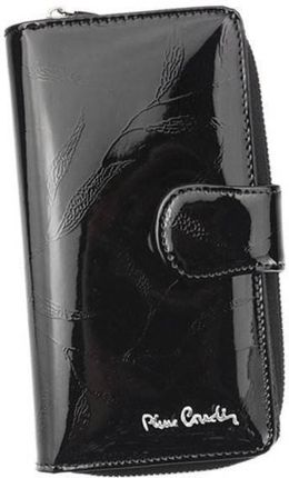 Efektowny, pionowy portfel damski z lakierowanej skóry naturalnej Pierre Cardin