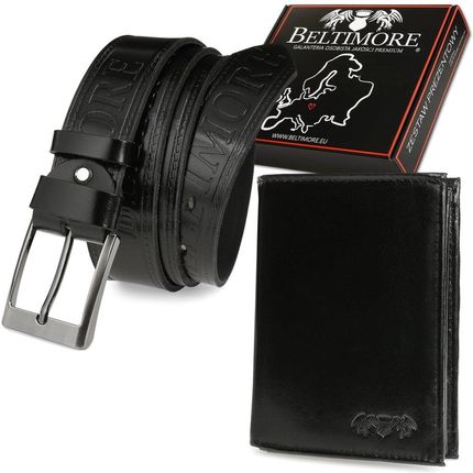 Zestaw męski skórzany premium Beltimore portfel pasek U01 czarny r.85-100 cm