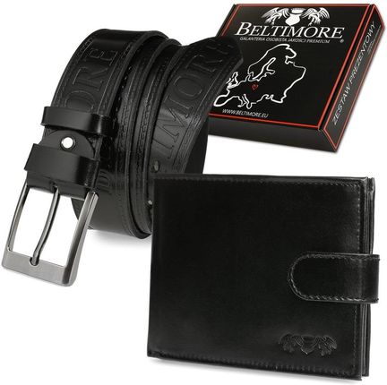 Zestaw męski skórzany premium Beltimore portfel pasek U28 czarny r.110-125 cm