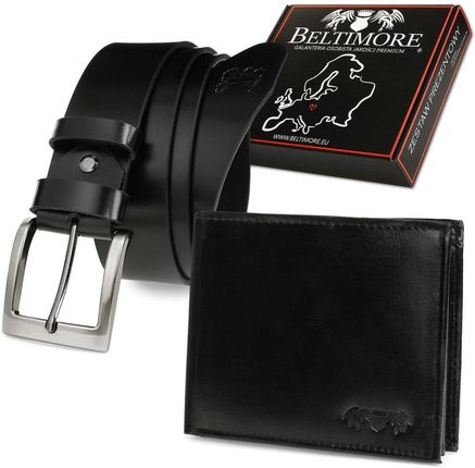 Zestaw męski skórzany premium Beltimore portfel pasek klasyczny U32 czarny r.90-105 cm