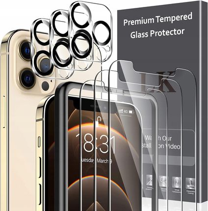 Amazon 3X Szkło Hartowane Apple Iphone 12 Pro +3X Ochrona Obiektywu Łatwy Montaż