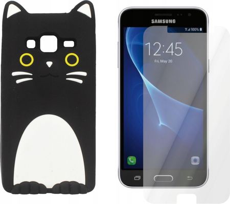 Gsm Hurt Etui Obudowa Do Samsung Galaxy J3 2016 Kitty Nakładka 3D Czarny I Szkło