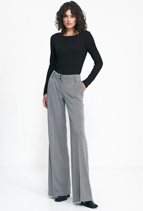 Spodnie Wide leg w Czarną Jodełkę - Sd82 XXL (44) czarny