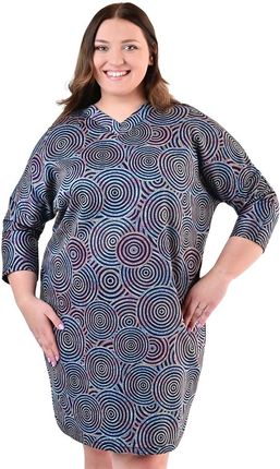 Sukienka FSU1062 GRANATOWY turkusowo amarantowe złote koła