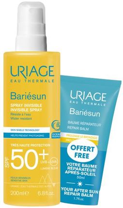 Uriage Bariesun Zestaw Invisible Spray Spf 50+ 200ml + Regenerujący Balsam Po Opalaniu 50ml