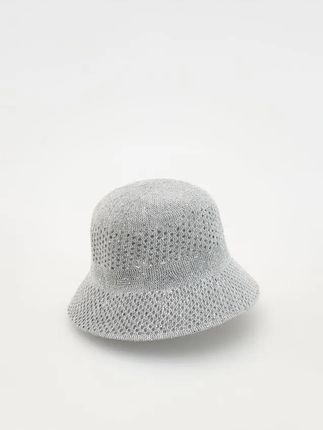 Reserved - Pleciony kapelusz bucket - srebrny