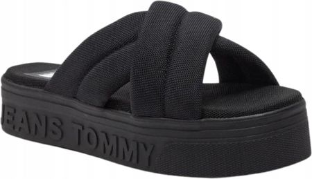 Klapki damskie Tommy Hilfiger Letterring Flatform Sandal czarne