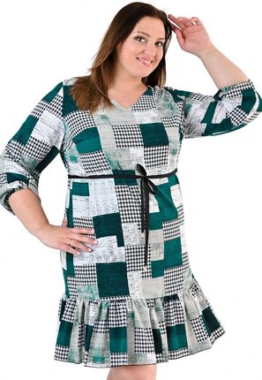 Sukienka FSU1063 BIAŁY zielona krata czarna pepitka