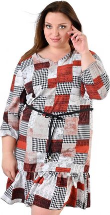 Sukienka FSU1063 BIAŁY brązowa krata czarna pepitka