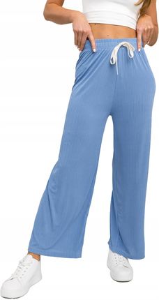 Spodnie Materiałowe Szerokie Damskie Błękitne W7956 Denley_m