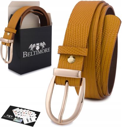 Skórzany pasek damski do spodni sukienki żółty skóra nat 3 cm Beltimore D94