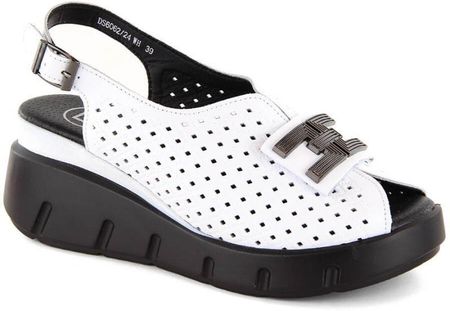 Skórzane sandały na koturnie ażurowe Filippo W PAW535 białe