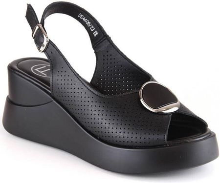 Skórzane sandały na koturnie  Filippo W DS4406 czarne